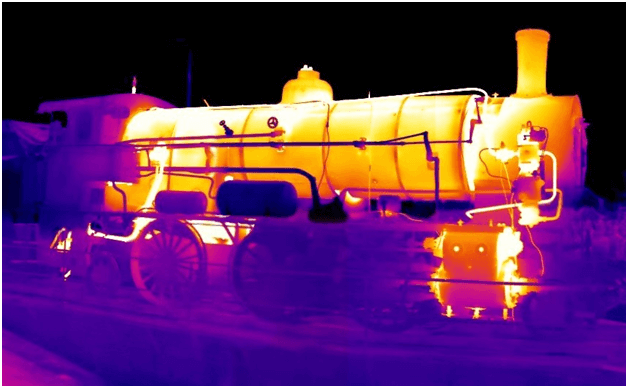 Thermal image of steam locomotive made by IR camera