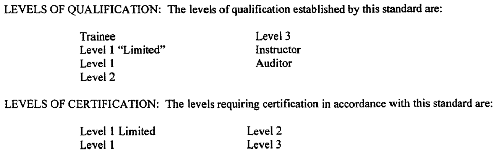 NAS 410 - Levels of qualification
